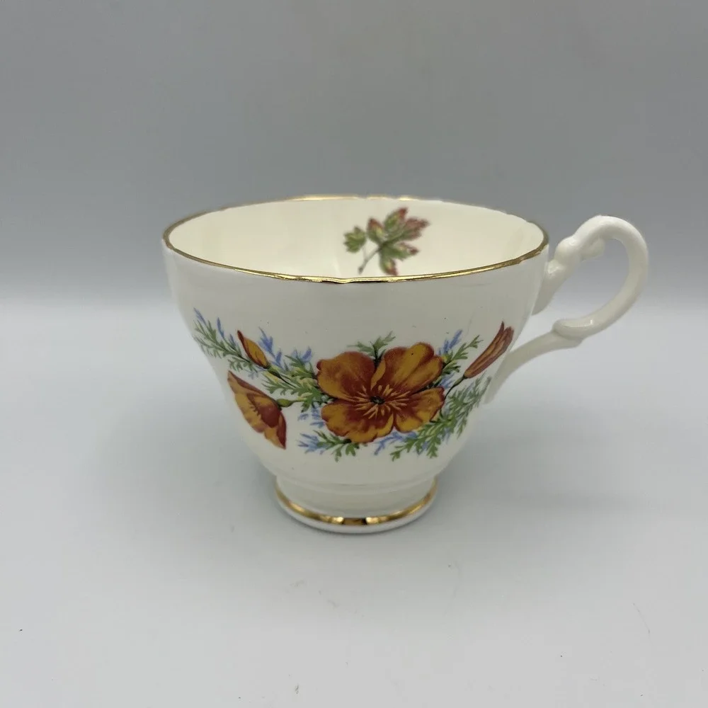 Vintage Regency Cup Saucer Bone China Footed England Fall Maple Leaf Flower Gold